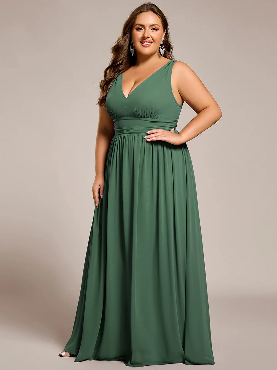 Double V-Neck Maxi Long Wholesale Plus Size Evening Dresses