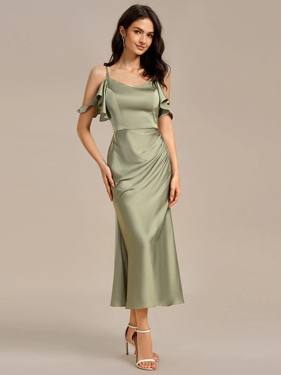 Bulk Order | Customizable Ruffled Off-Shoulder Mermaid Satin Dress
