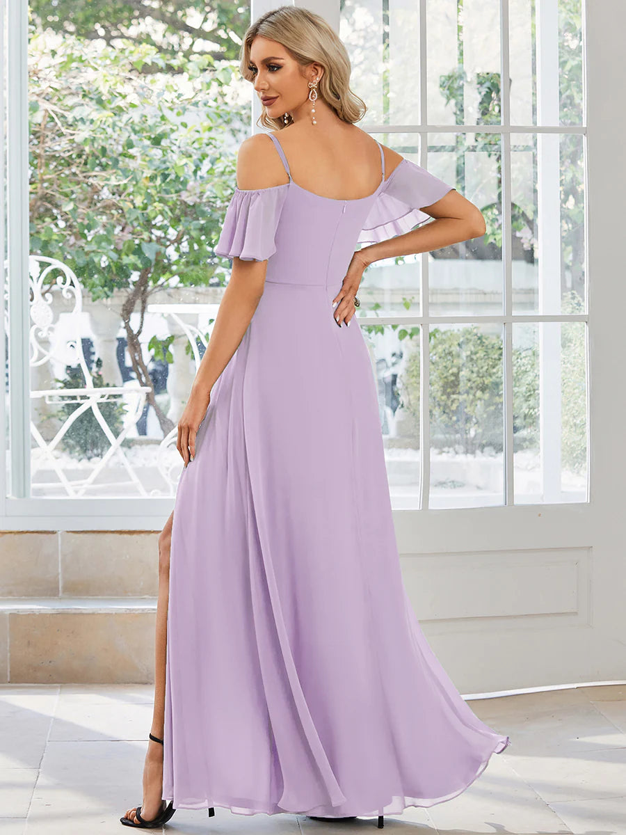 Wholesale High Split Chiffon Bridesmaid Dress With Spaghetti Straps