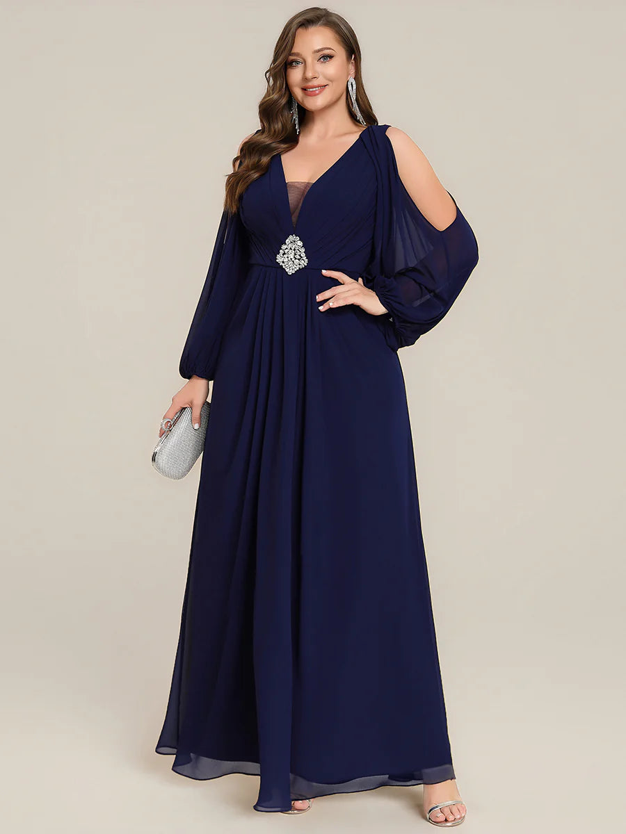 Volume Discounts Long Sleeve Lantern Sleeve A-Line Floor Length V-Neck Wedding Guest Dresses