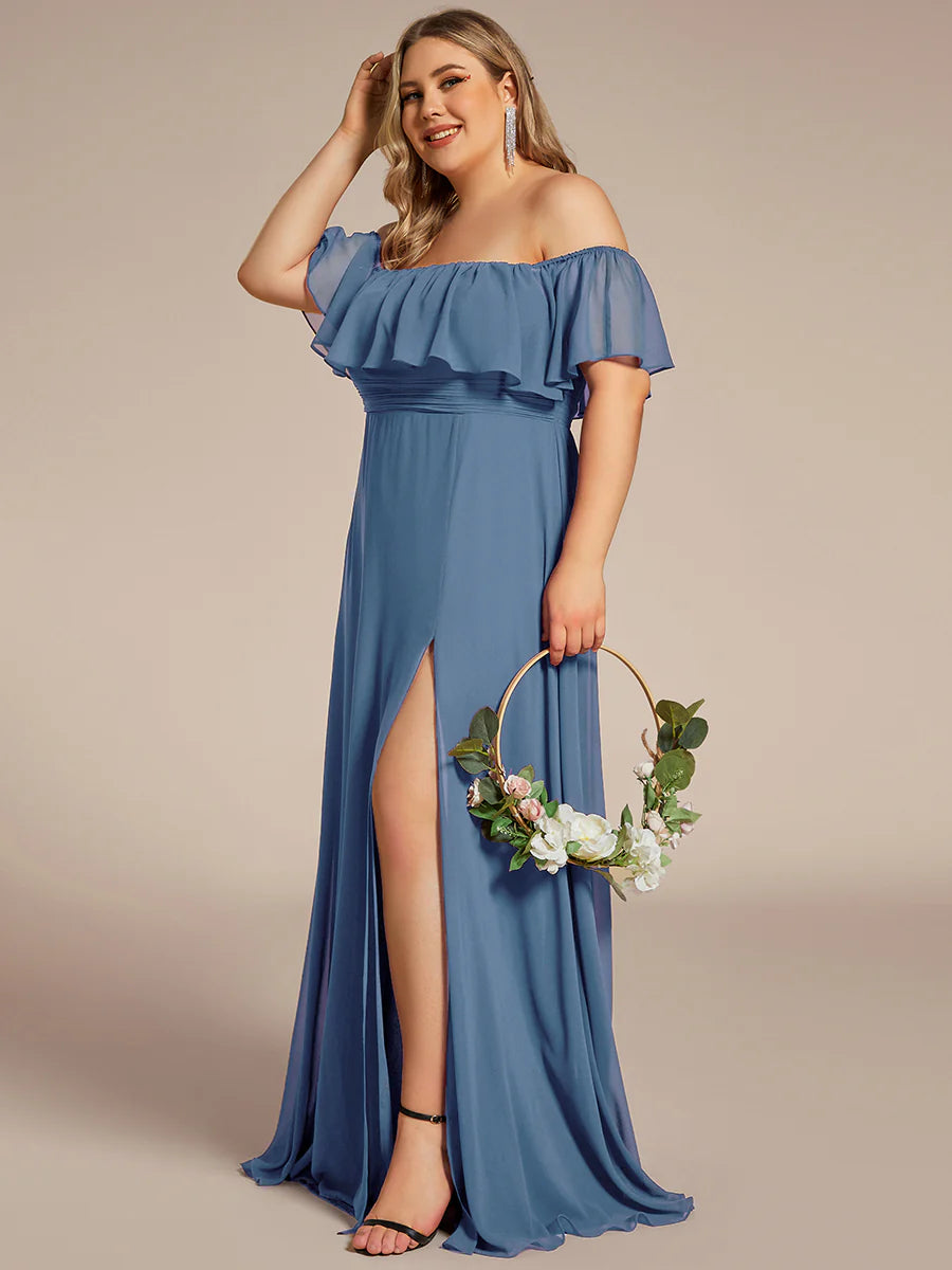 Women's Plus Size Ruffle Thigh Split Wholesale Bridesmaid Dresses