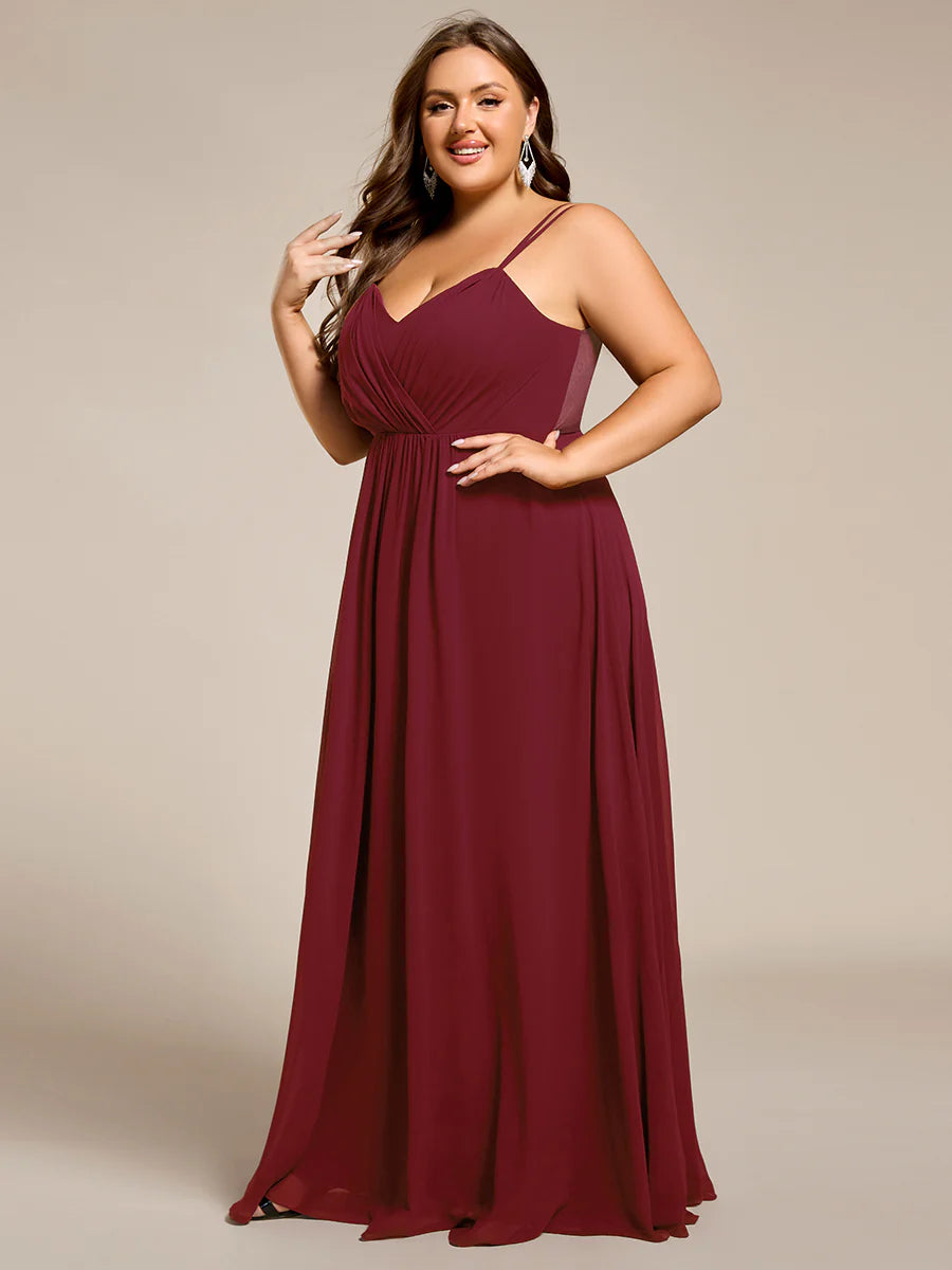 Plus Size Sleeveless V-Neck Appliques A-Line Floor Length Bridesmaid Dresses