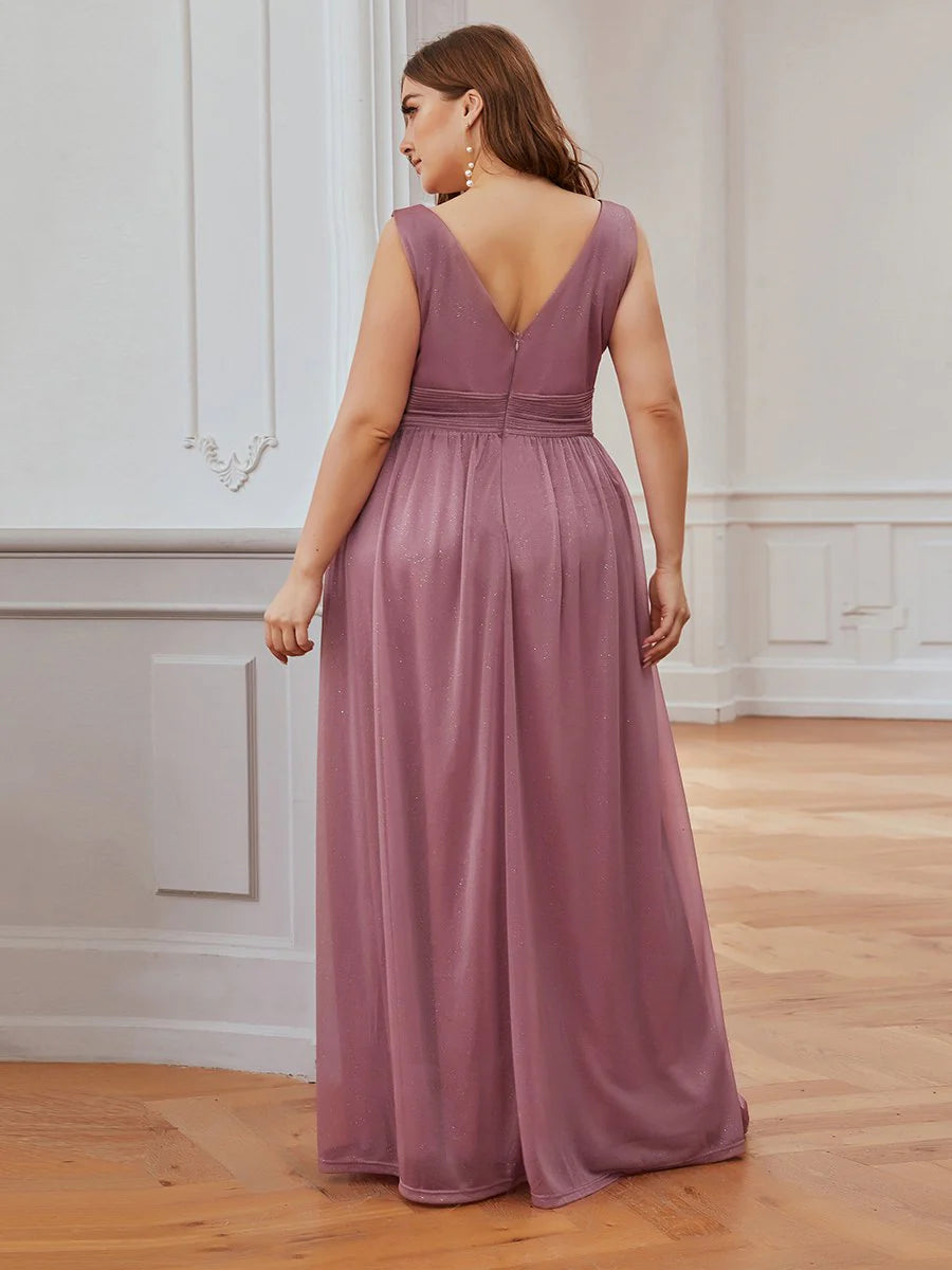 Double V Neck Maxi Long Plus Size Evening Dresses for Party