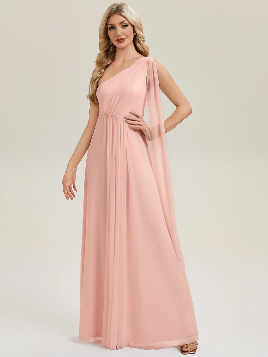 Bulk Order Sleeveless Asymmetrical A-Line High Stretch Floor Length Bridesmaid Dresses