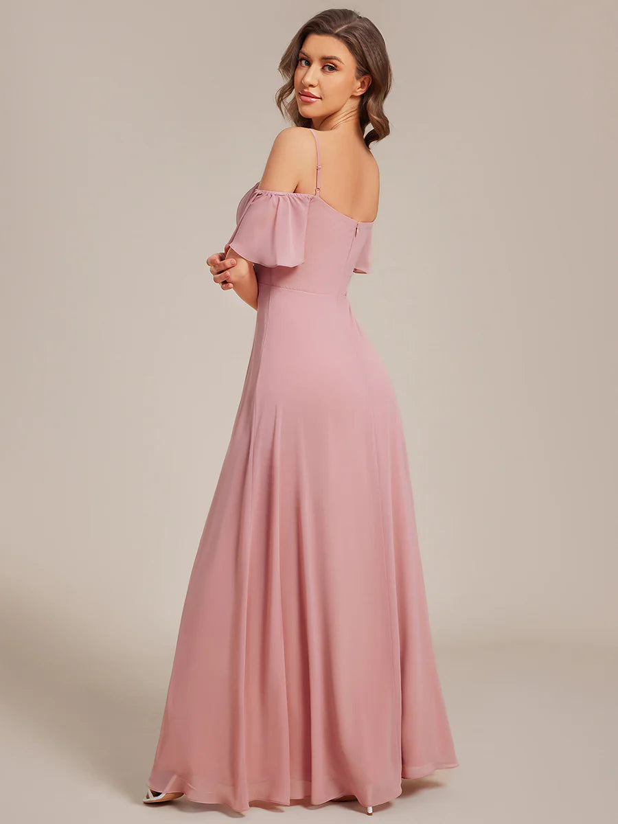 Wholesale High Split Chiffon Bridesmaid Dress With Spaghetti Straps