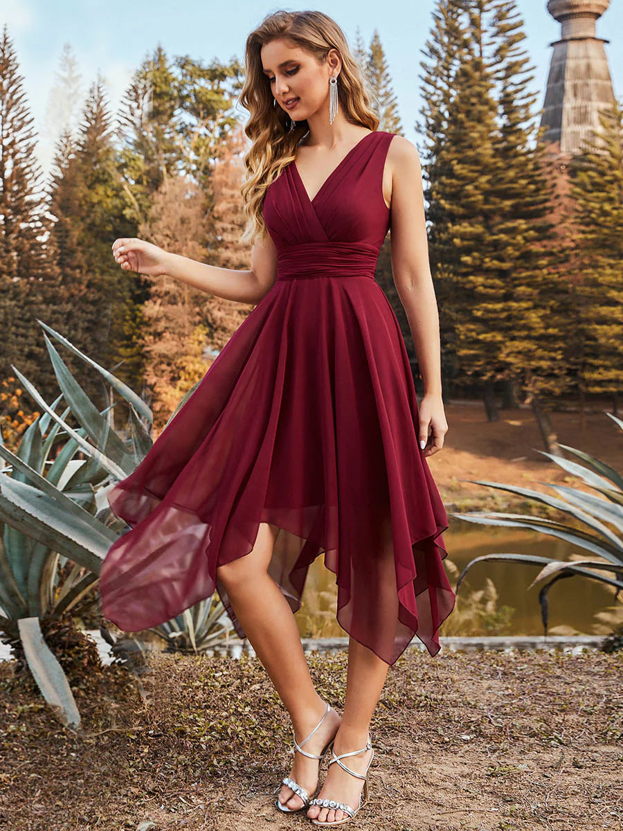 Pretty Wholesale Knee Length Chiffon Bridesmaid Dress with Irregular Hem