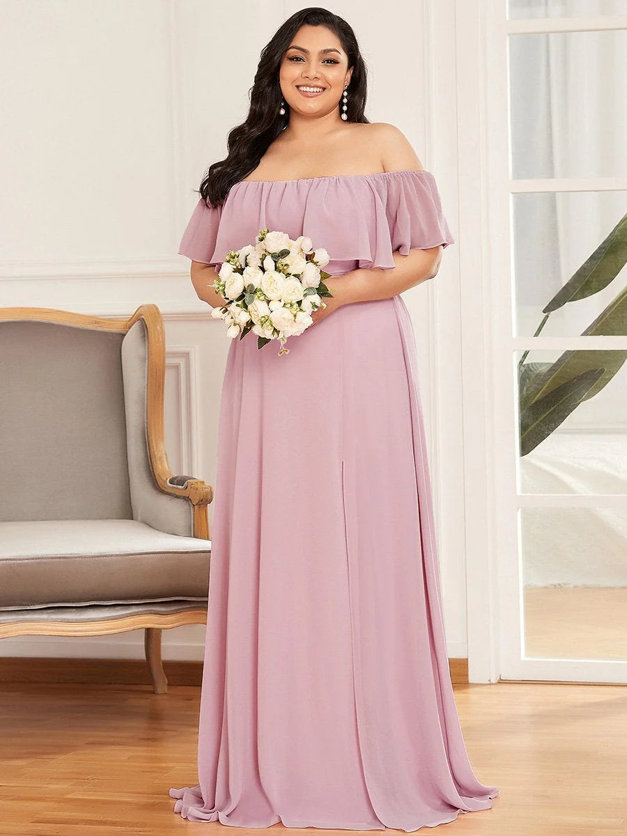 Women's Plus Size Ruffle Thigh Split Wholesale Bridesmaid Dresses