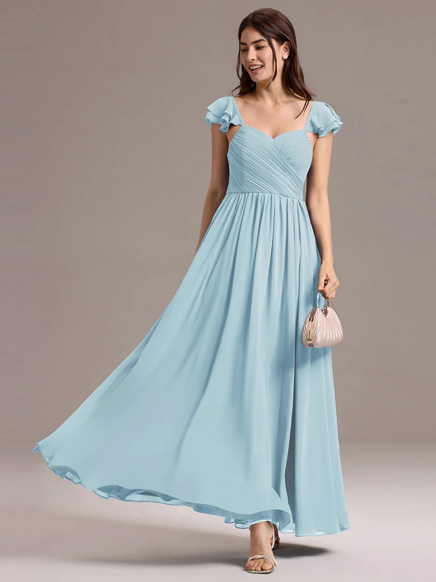 Custom Made Sleeveless One Shoulder Pleated A-Line Floor Length Bridesmaid Dresses