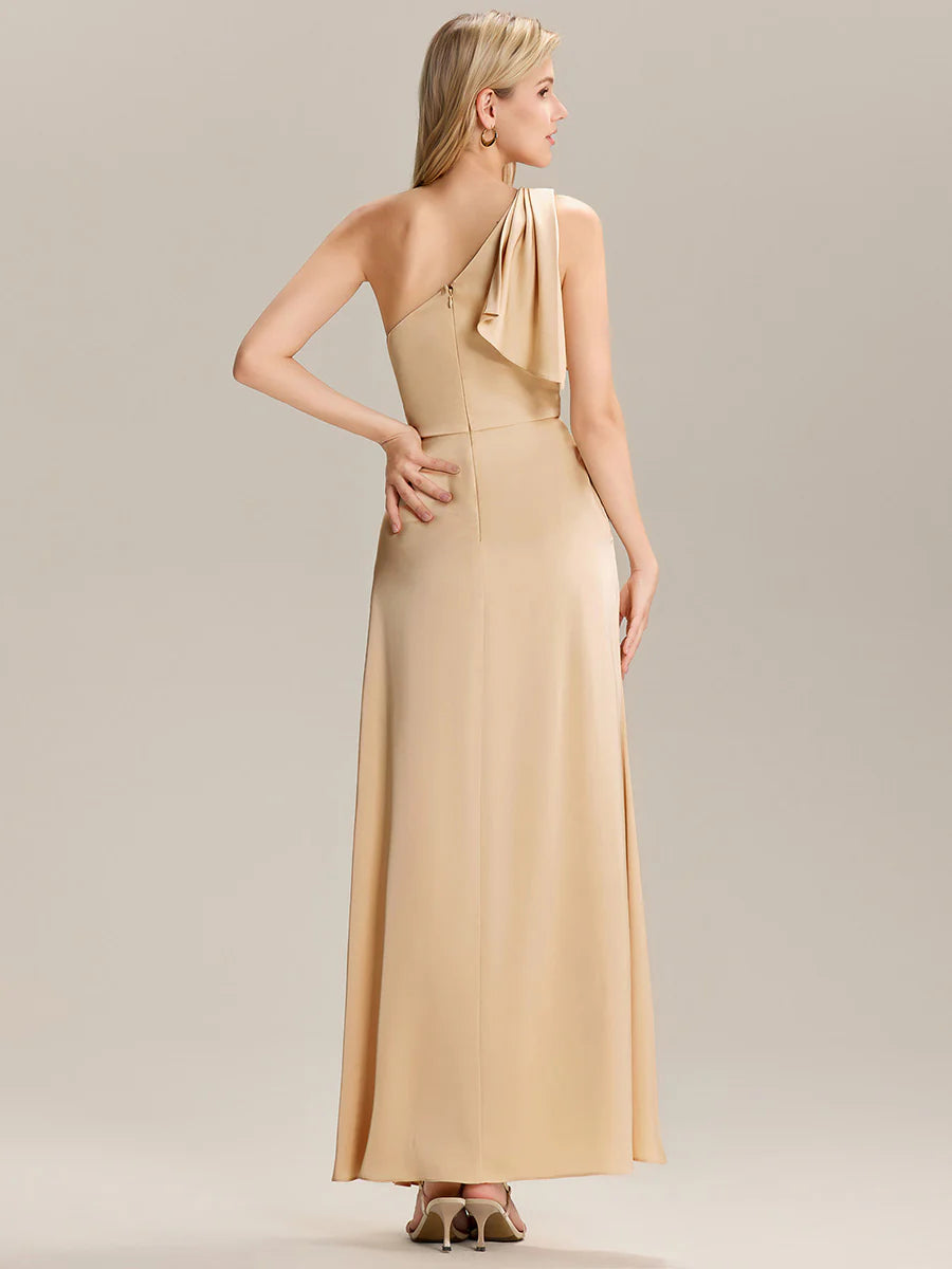 Sleeveless Asymmetrical A-Line Floor Length Dress with Thigh-High Slit, Bridesmaid Dresses