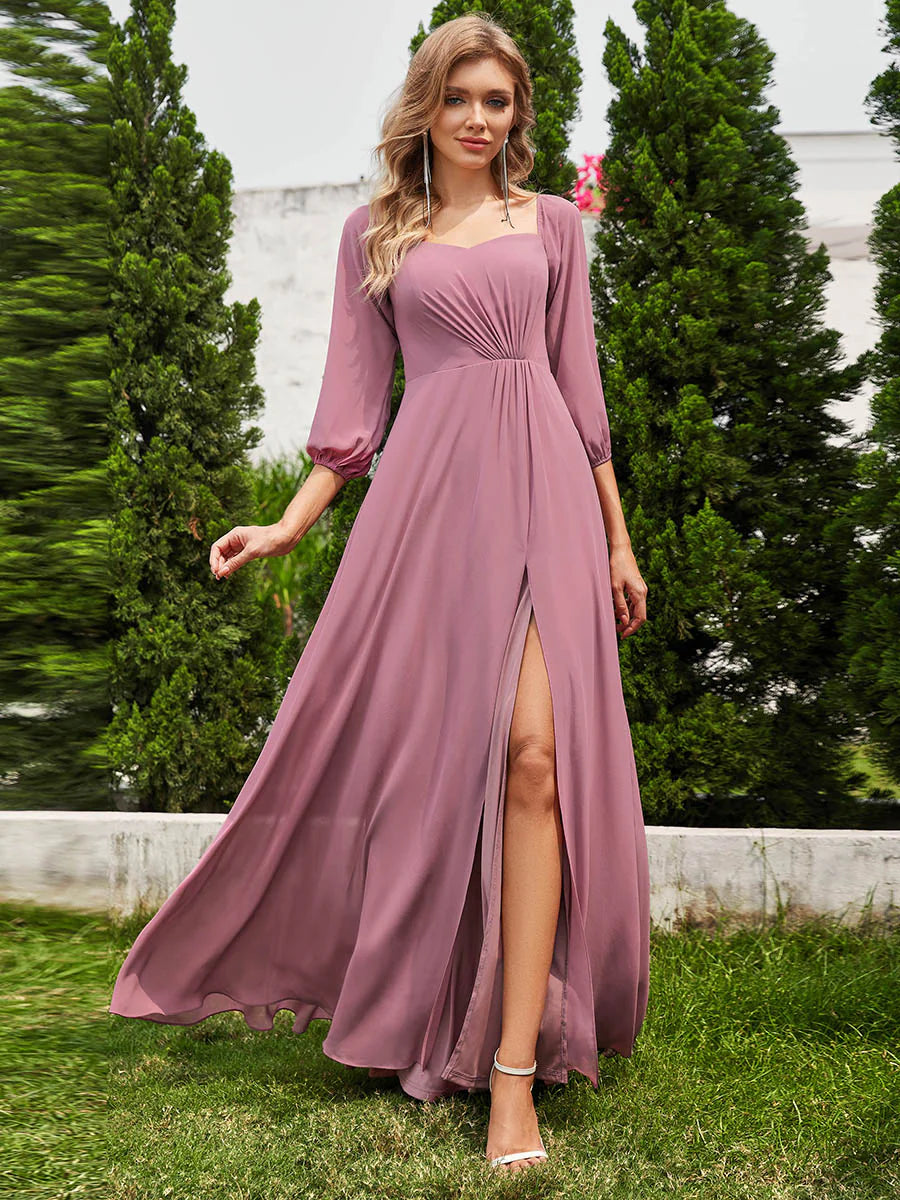 Chiffon Maxi Long One Shoulder Wholesale Evening Dresses With Lantern Sleeves