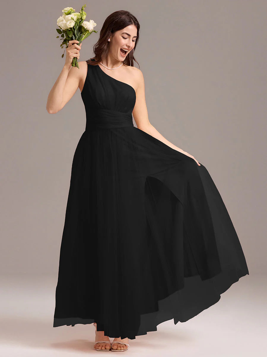 Custom Solutions Sleeveless Asymmetrical Pleated A-Line Floor Length Bridesmaid Dresses