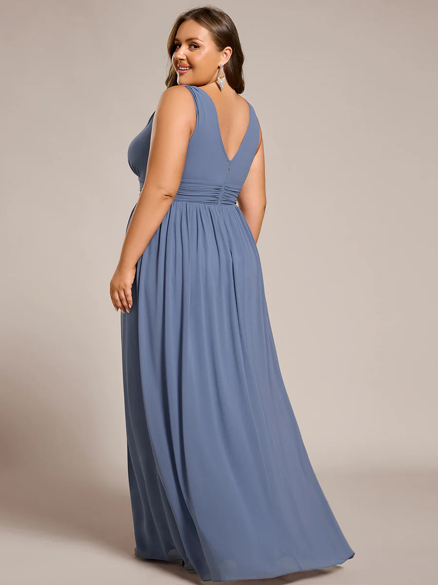 Double V-Neck Maxi Long Wholesale Plus Size Evening Dresses