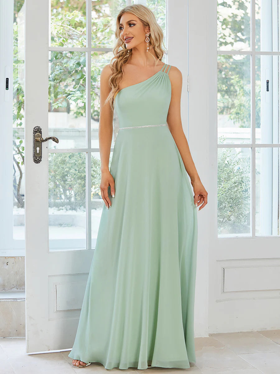 One Shoulder Beaded Chiffon Wholesale Bridesmaid Dresses