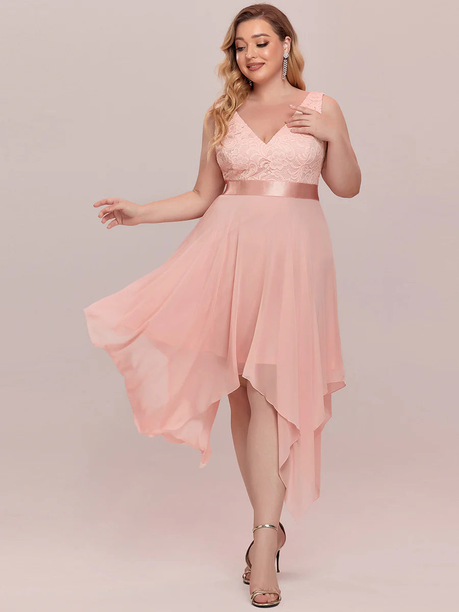 Plus Size Deep V Neck Asymmetrical Hem Sleeveless Wholesale Dresses