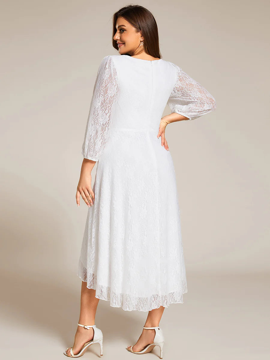 Plus Size Exquisite Long Lantern Sleeves Regular Fold Stream Lotus Leaf Hem Wedding Guest Dresses with Jacquard Decoration