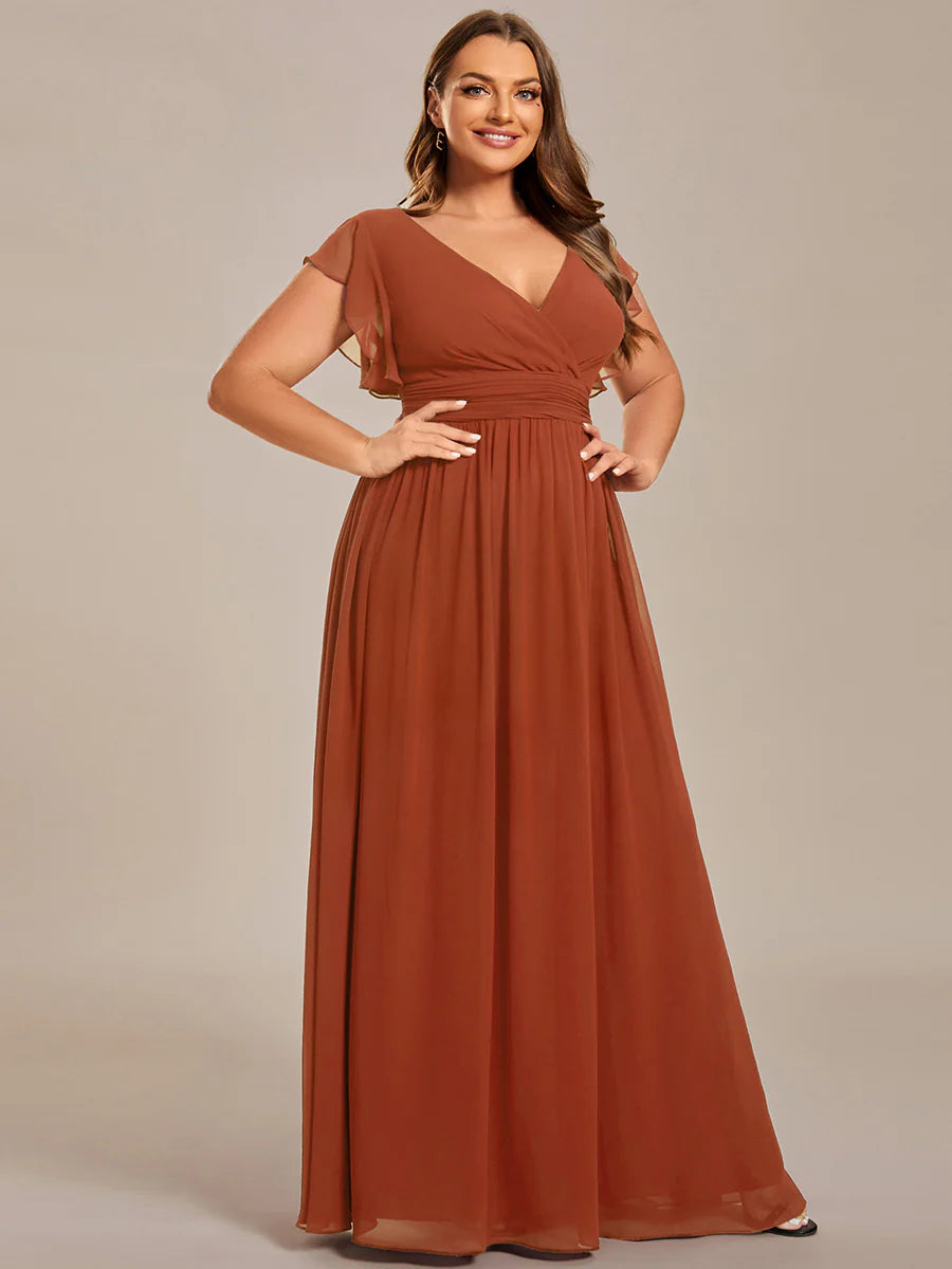 Plus V Neck Pleated Belted Ruffles Wholesale Bridesmaid Dresses