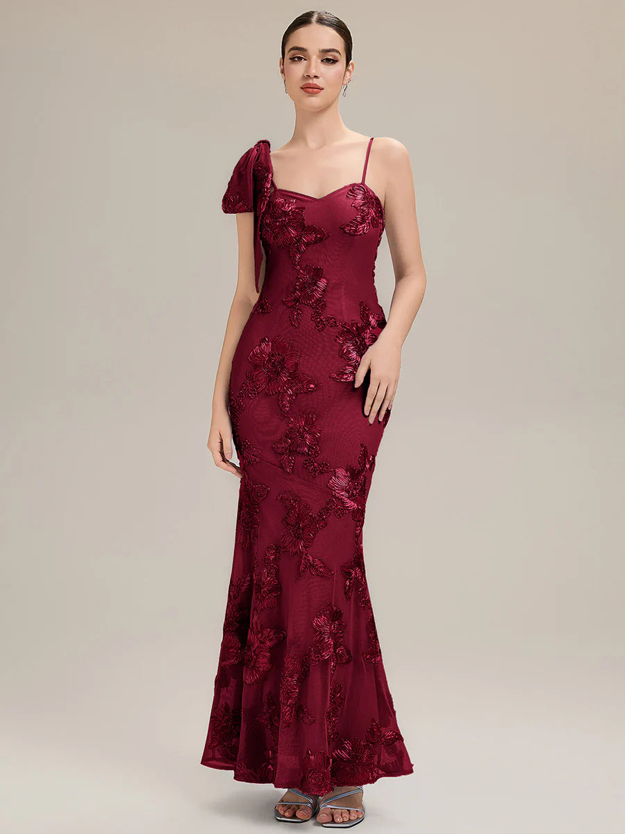 Sleeveless Floral Jacquard Cowl Neck Fishtail Floor Length Evening Dresses