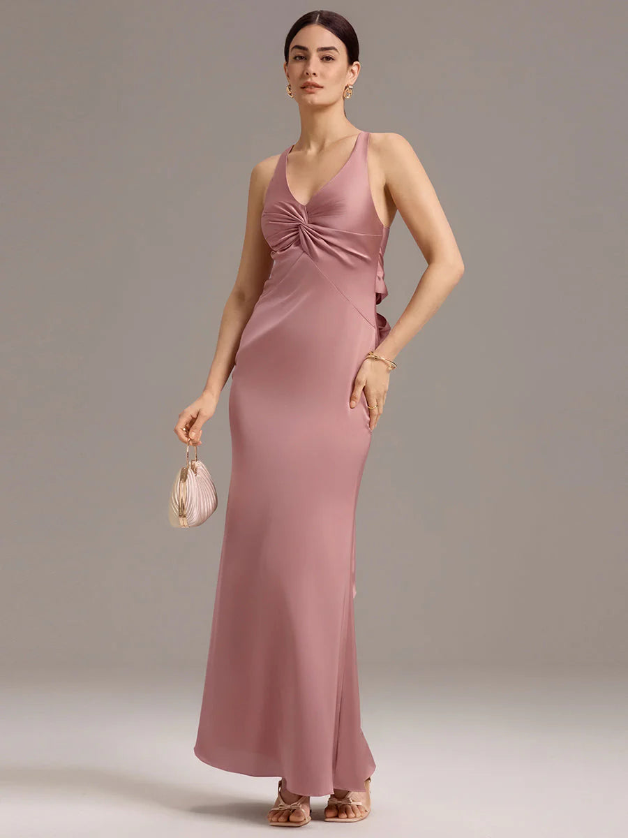 Custom Solutions Sleeveless Deep V-Neck Backless Mermaid Floor Length Bridesmaid Dresses