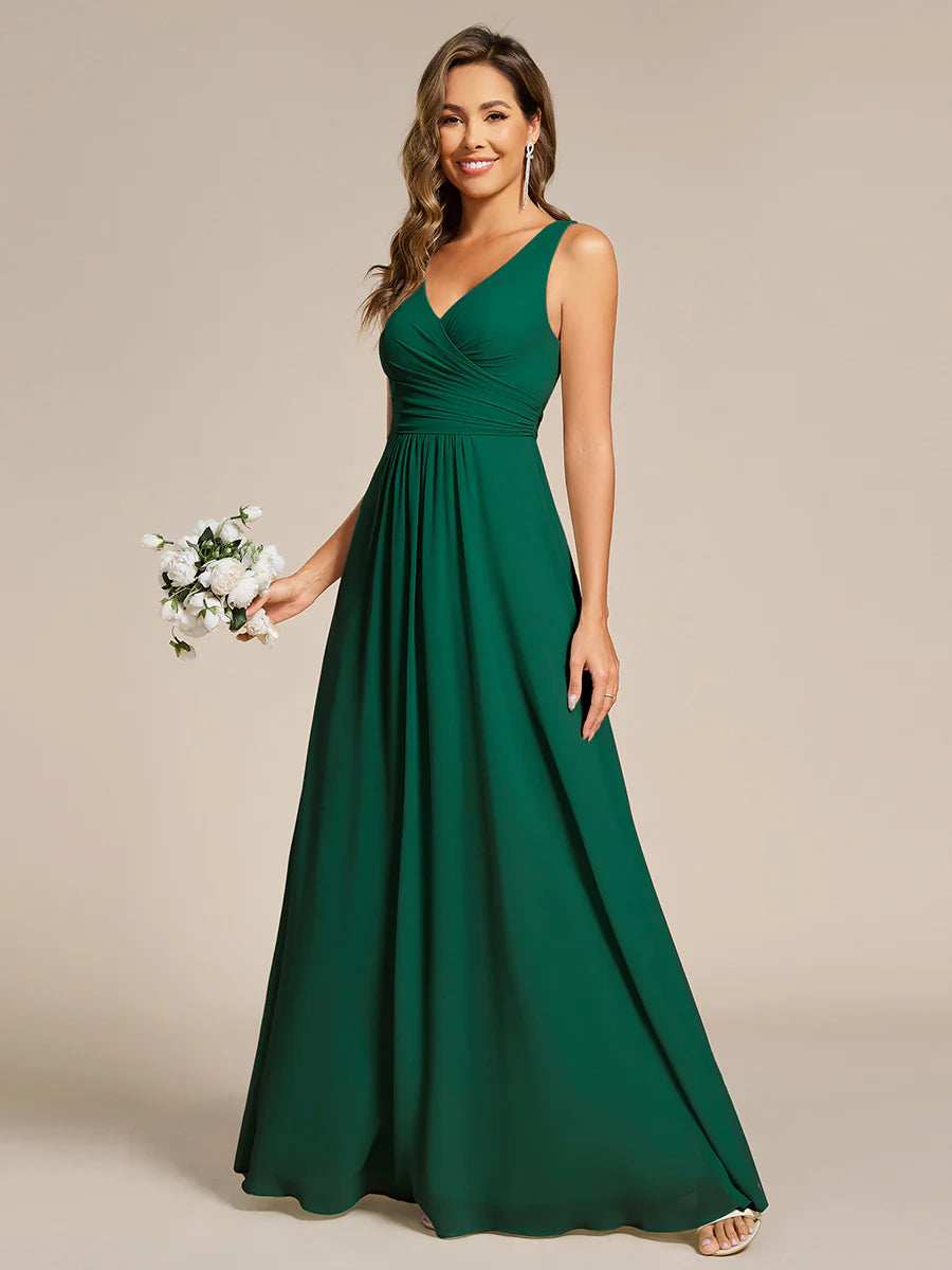 Asymmetrical Sleeveless V-Neck A-Line Floor-Length Bridesmaid Dress
