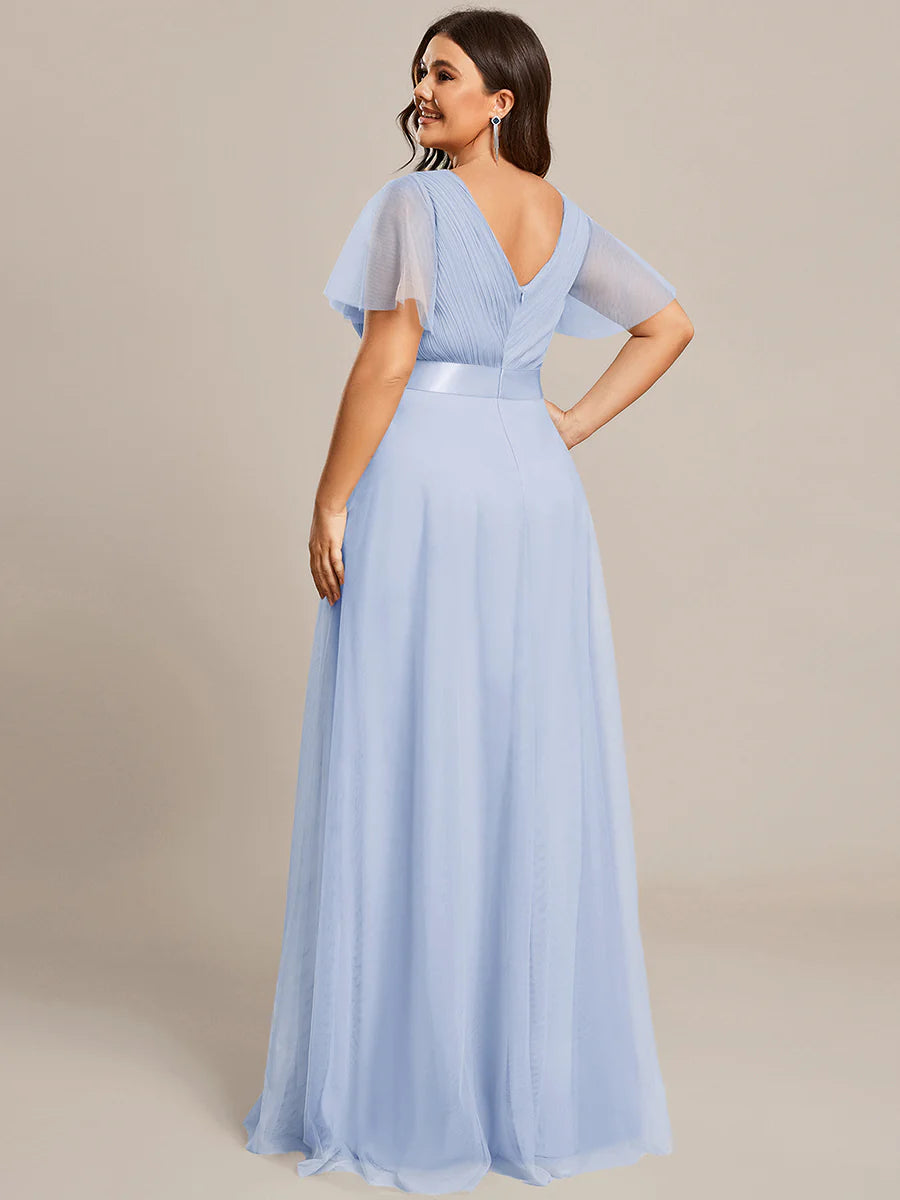 Plus Size Women's V-Neck Floor-Length Wholesale Bridesmaid Dresses