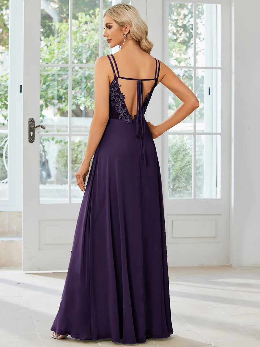 Lace V Back Chiffon Wholesale Bridesmaid Dresses