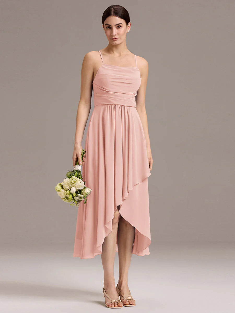 Custom Solutions Sleeveless Cowl Neck High-Low A-Line Non-Stretch Bridesmaid Dresses