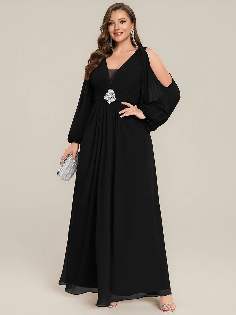 Volume Discounts Long Sleeve Lantern Sleeve A-Line Floor Length V-Neck Wedding Guest Dresses