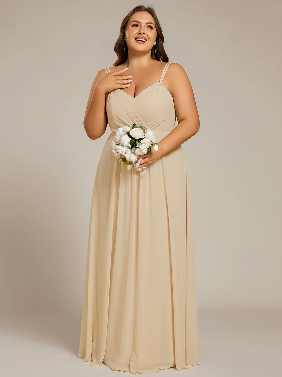 Plus Size Sleeveless V-Neck Appliques A-Line Floor Length Bridesmaid Dresses
