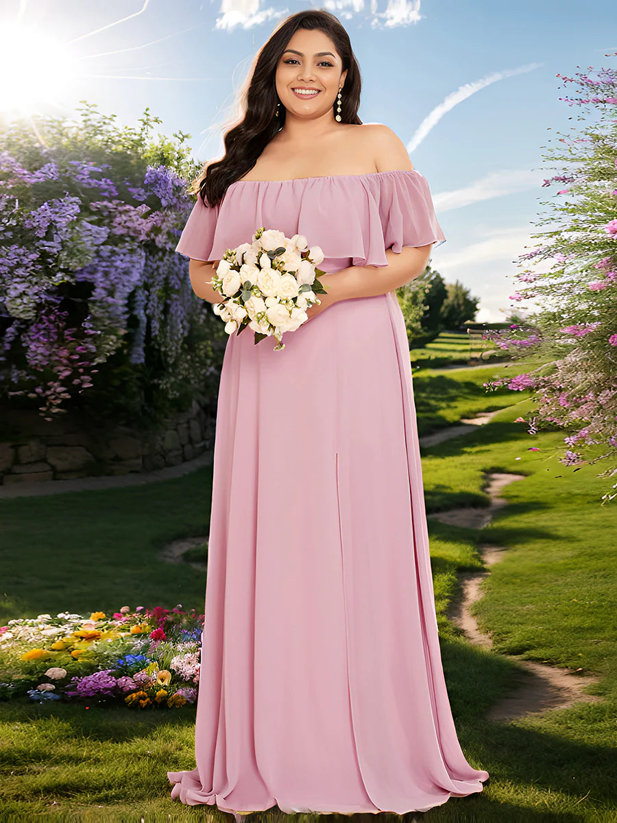 Women's Plus Size Ruffle Thigh Split Wholesale Bridesmaid Dresses