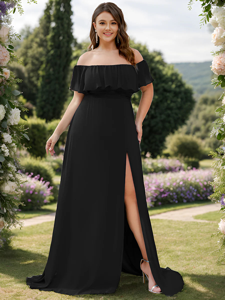 Women's Plus Size Ruffle Thigh Split Wholesale Bridesmaid Dresses
