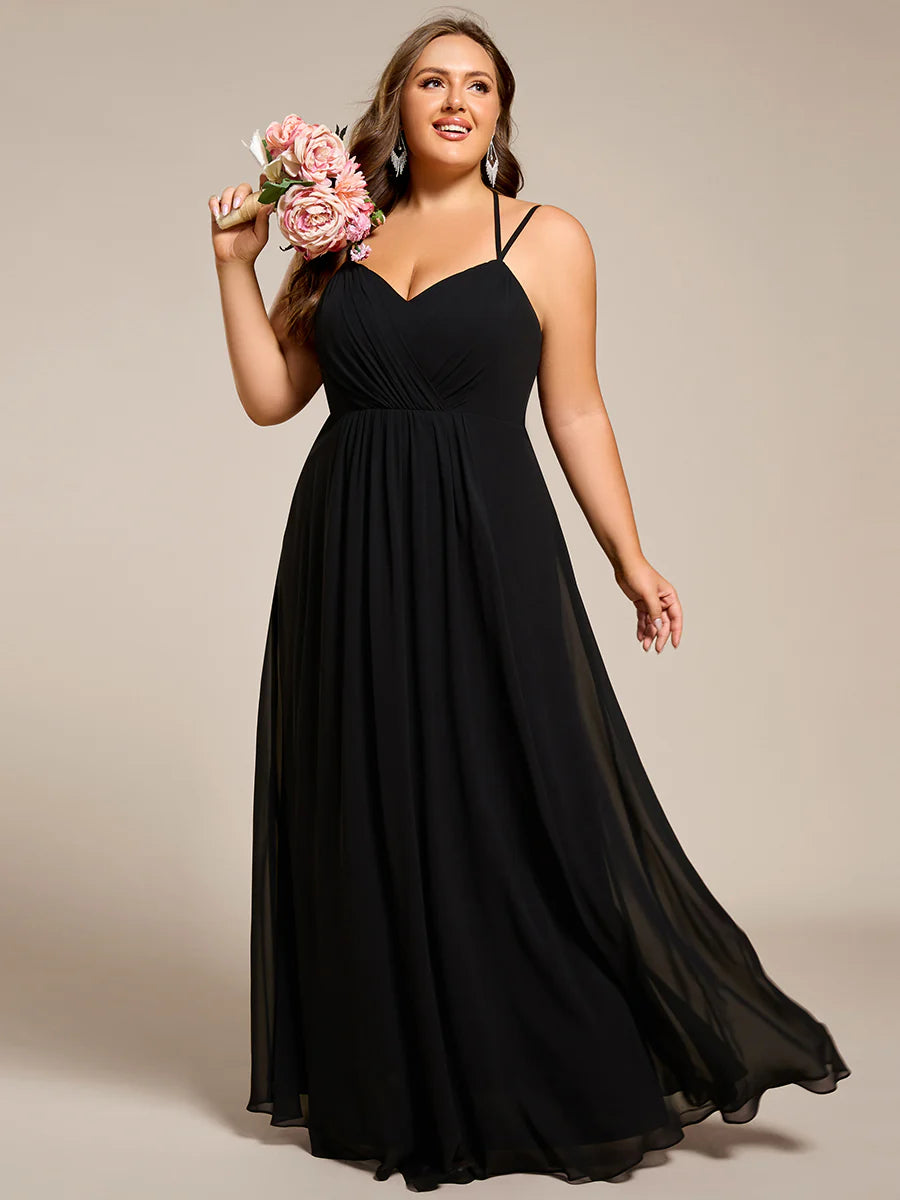 Plus Size Sleeveless V-Neck Appliques A-Line Floor Length Bridesmaid Dresses