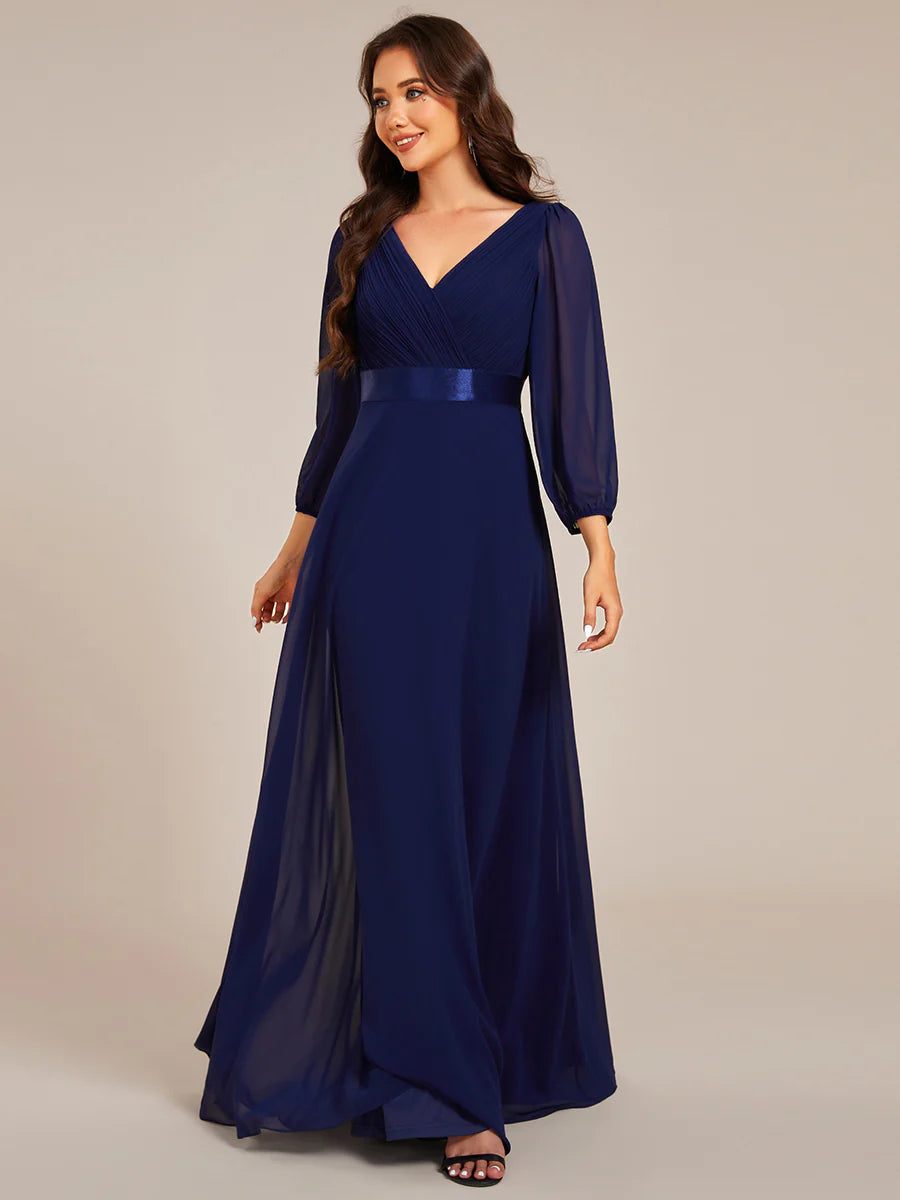 Classical Floor Length Long Sleeves Empire Waist Chiffon Evening Dresses