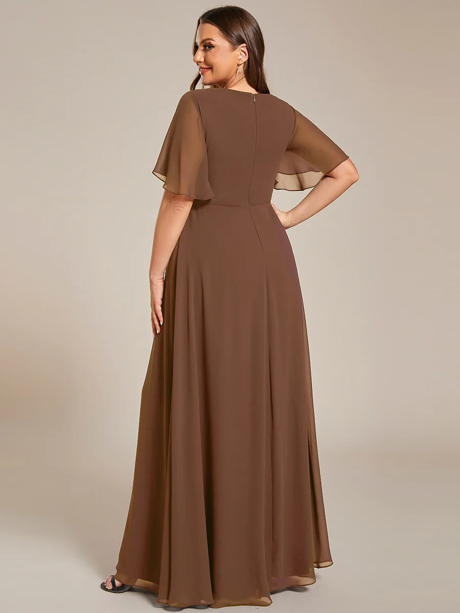 Plus V Neck Appliques Pleated Wholesale Bridesmaid Dresses