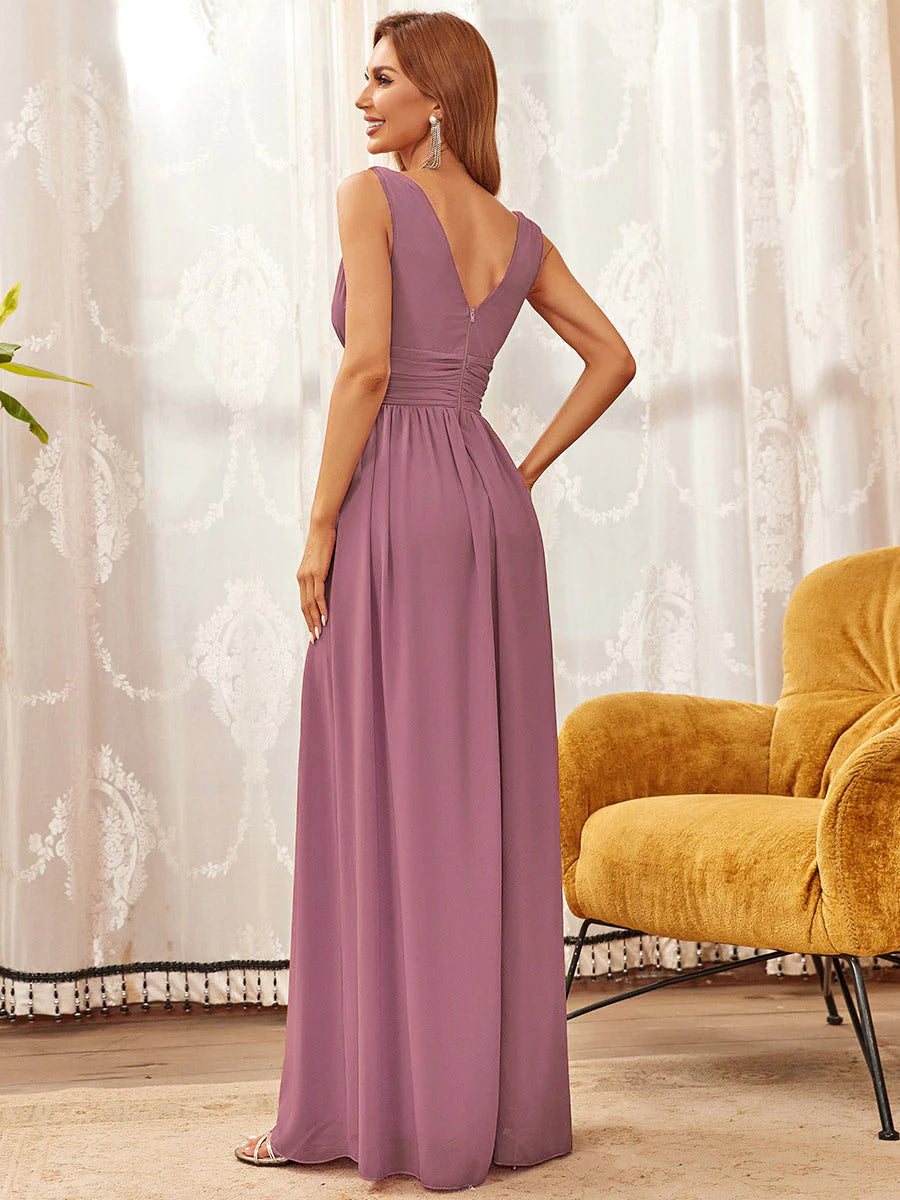 Double V-Neck Elegant Maxi Long Wholesale Evening Dresses