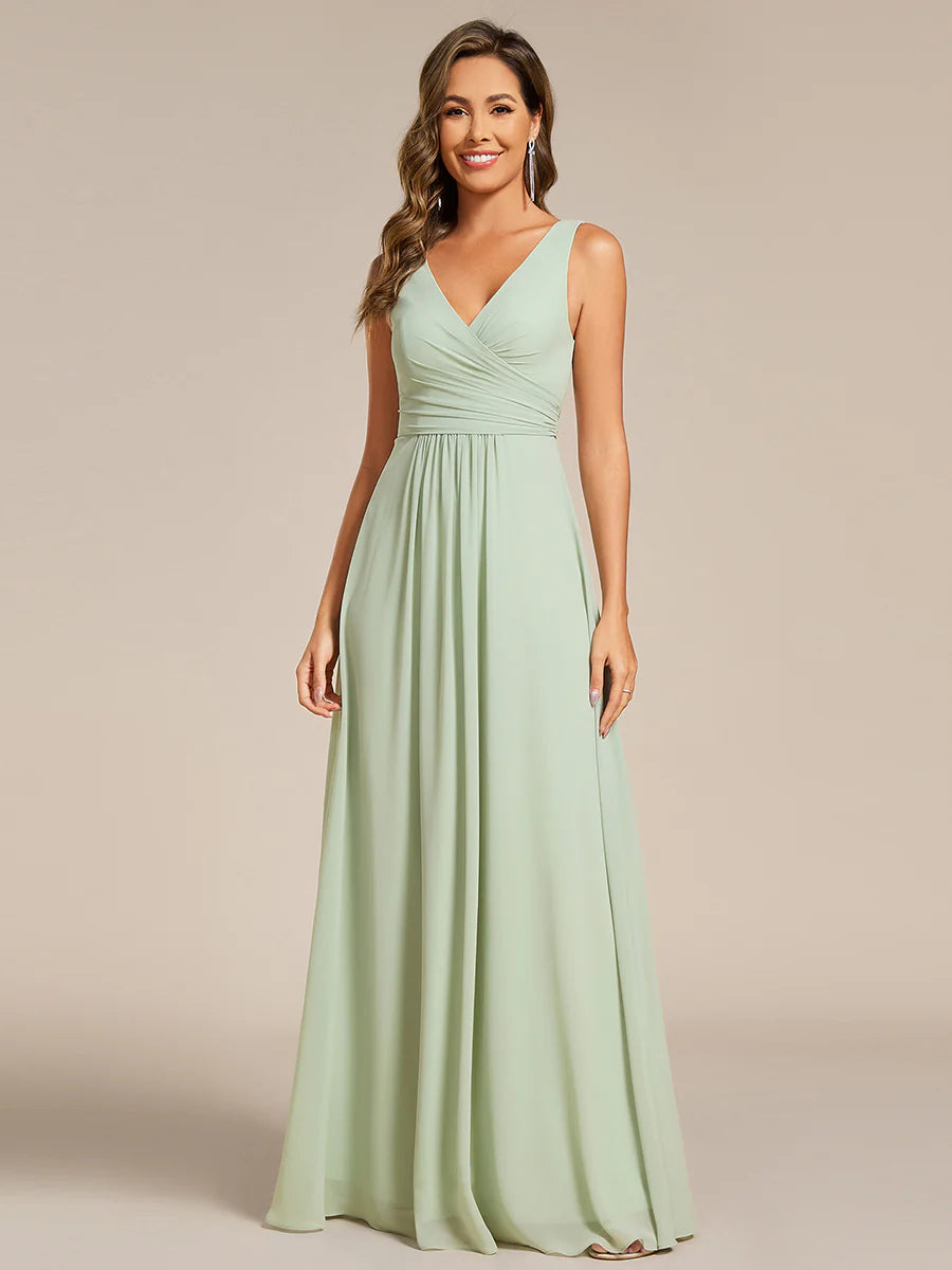Asymmetrical Sleeveless V-Neck A-Line Floor-Length Bridesmaid Dress