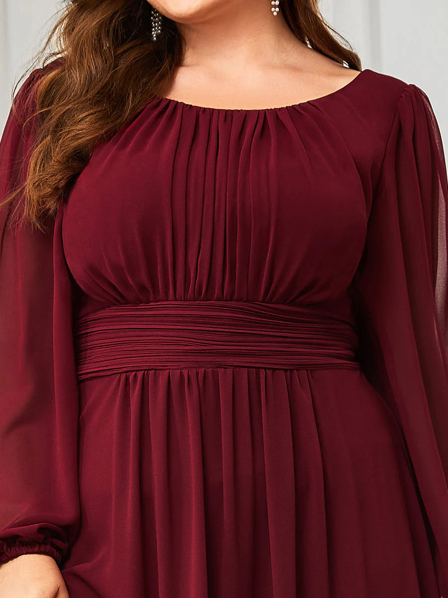 Plus Size Round Neck Wholesale Bridesmaid Dresses with Long Lantern Sleeves