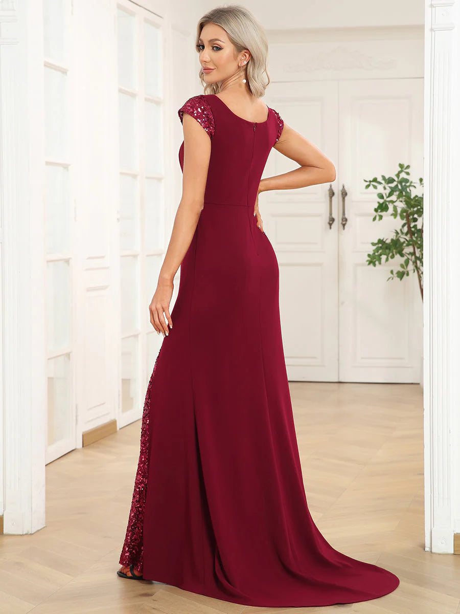Sleeveless Deep V Neck Fishtail Floor Length Wholesale Evening Dresses