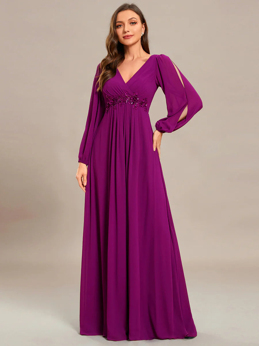 Floor Length Long Lantern Sleeves Wholesale Formal Dresses