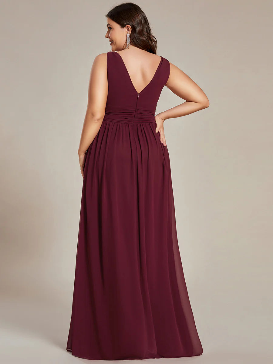 Double V-Neck Maxi Long Wholesale Plus Size Evening Dresses