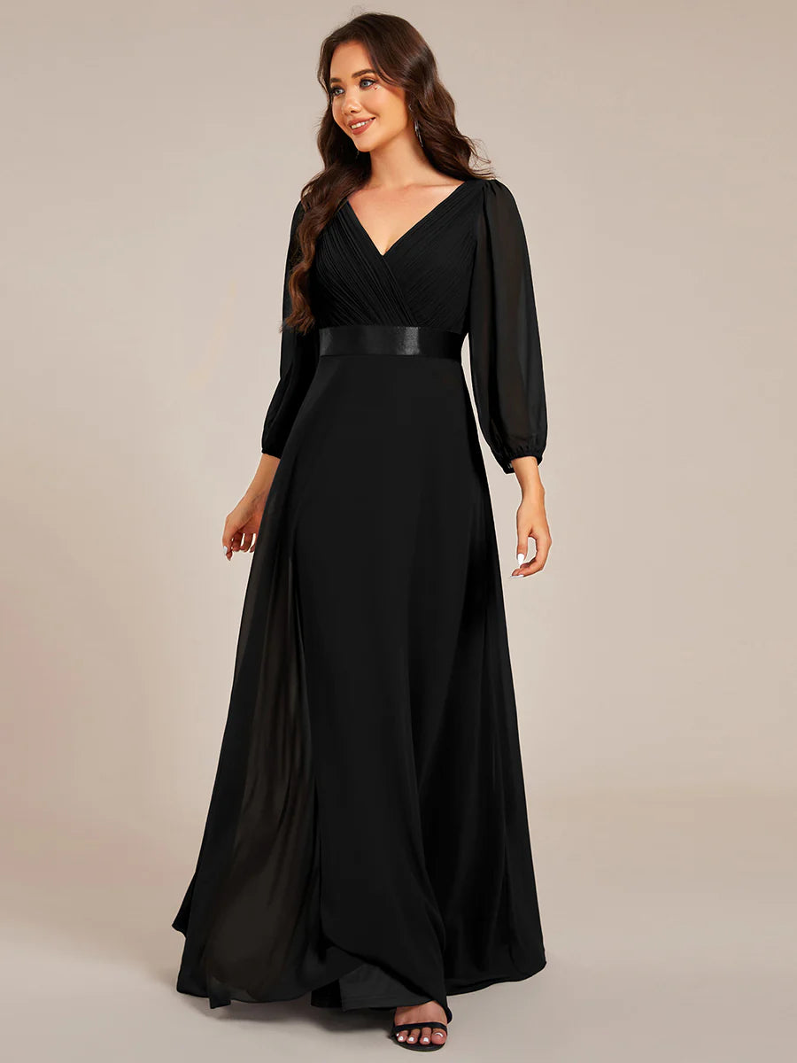 Classical Floor Length Long Sleeves Empire Waist Chiffon Evening Dresses
