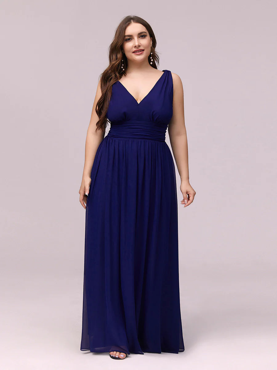 Double V-Neck Maxi Long Wholesale Plus Size Evening Dresses