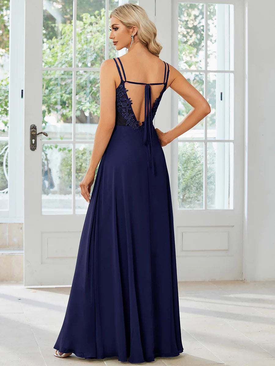 Lace V Back Chiffon Wholesale Bridesmaid Dresses