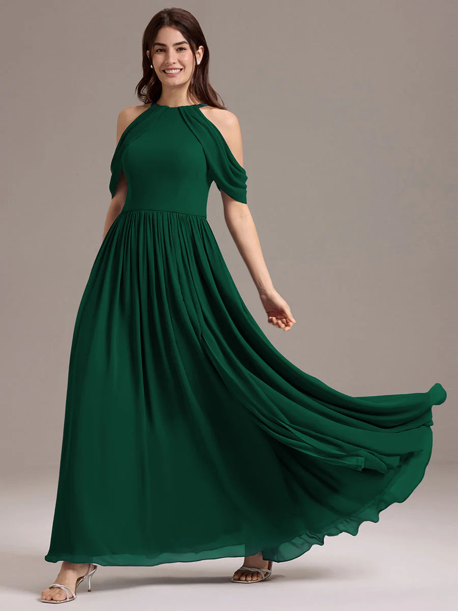 Mass Customization Sleeveless Cold Shoulder A-Line Floor Length Non-Stretch Bridesmaid Dresses