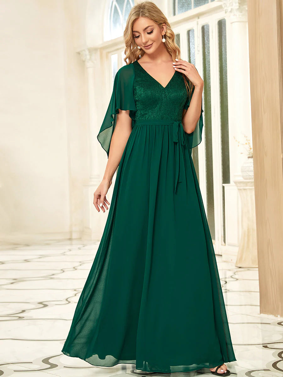 Wholesale Deep V Neck Evening Dress with Lace