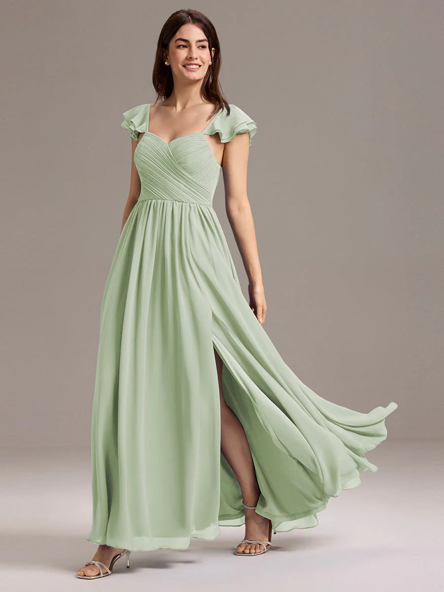 Custom Made Sleeveless One Shoulder Pleated A-Line Floor Length Bridesmaid Dresses