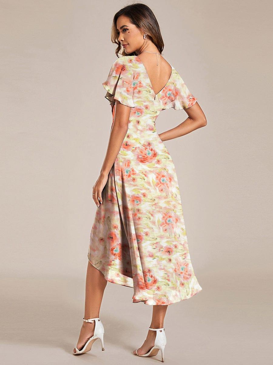 Ever FAYE|Floral V Neck High-Low Short Sleeve Wedding Guest Dress