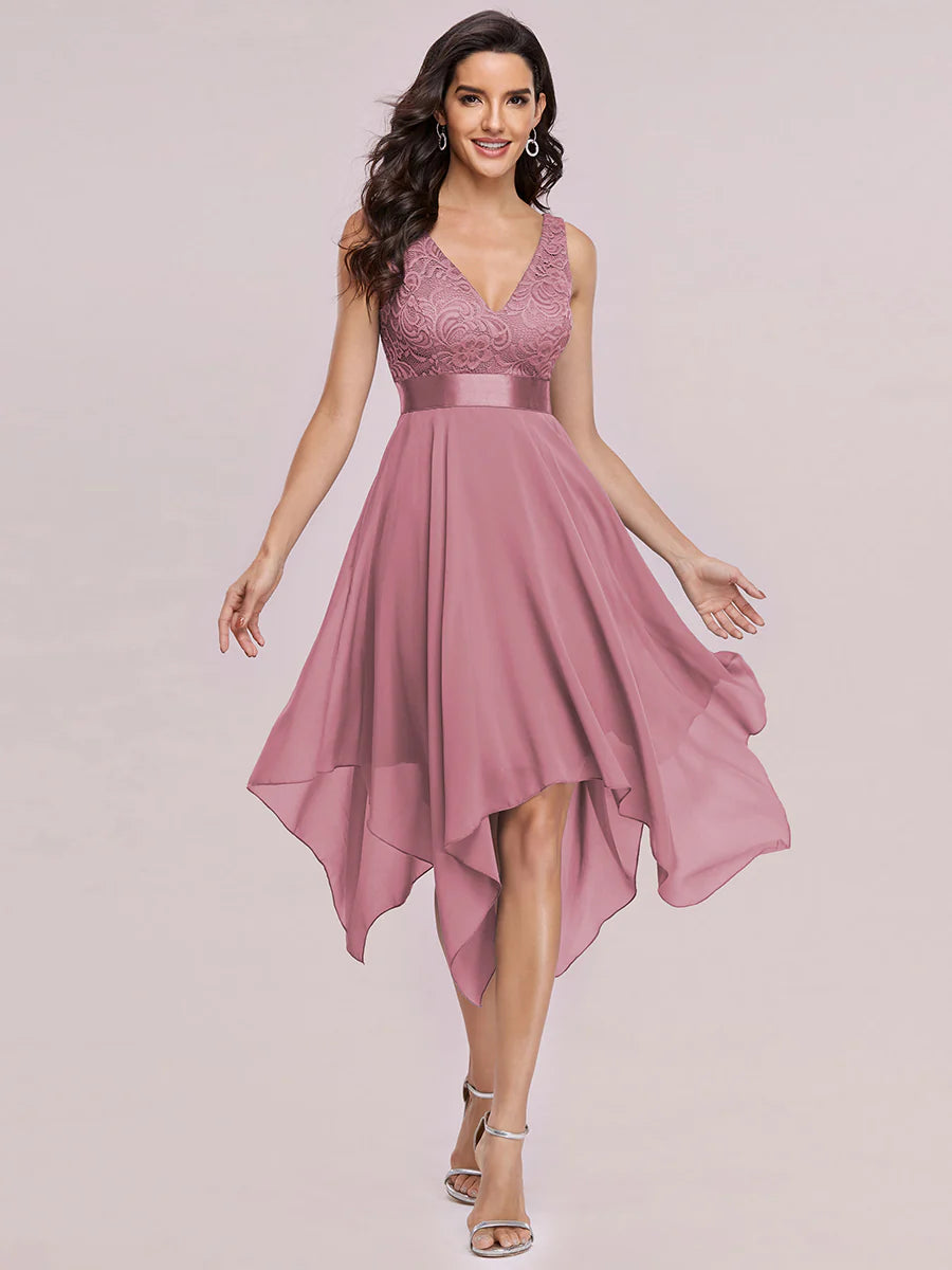 Bestsellers V Neck Lace Chiffon Homecoming Prom Dresses For Wholesale