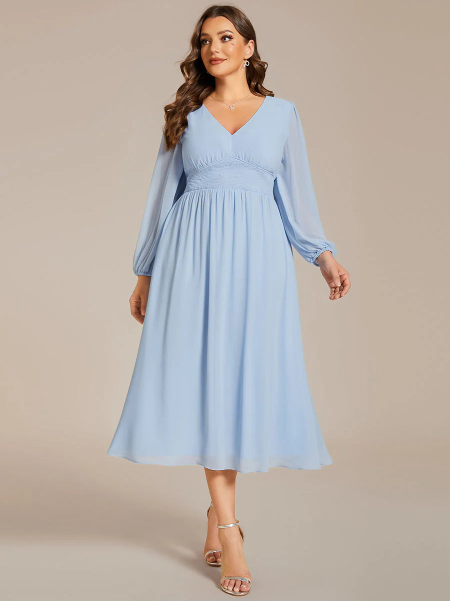 Plus Size Knee Length Chiffon Wholesale Wedding Guest Dresses With Long Sleeves