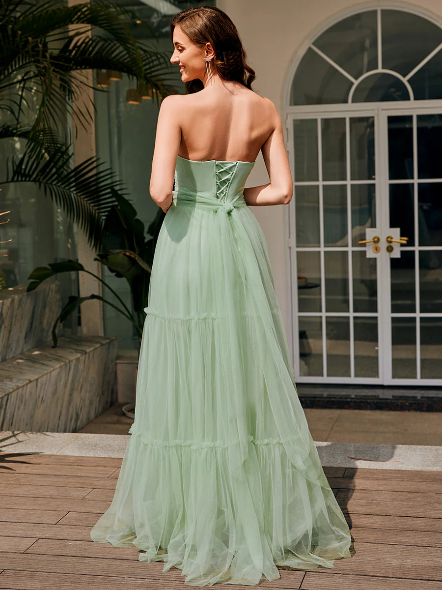 Wholesale Sweetheart Neckline A-Line Sleeveless Long Tulle Bridesmaid Dress