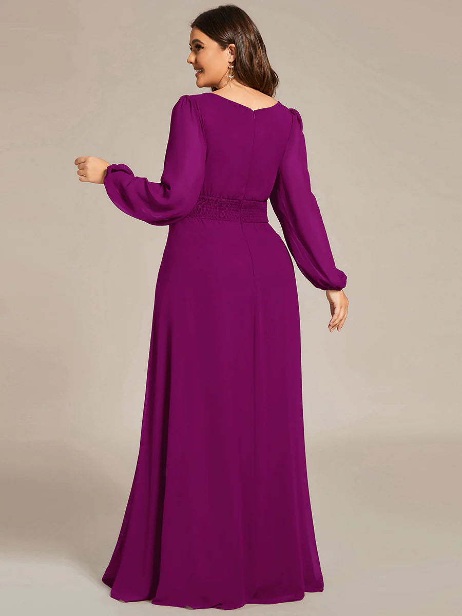 Plus Size Round Neck Wholesale Bridesmaid Dresses with Long Lantern Sleeves